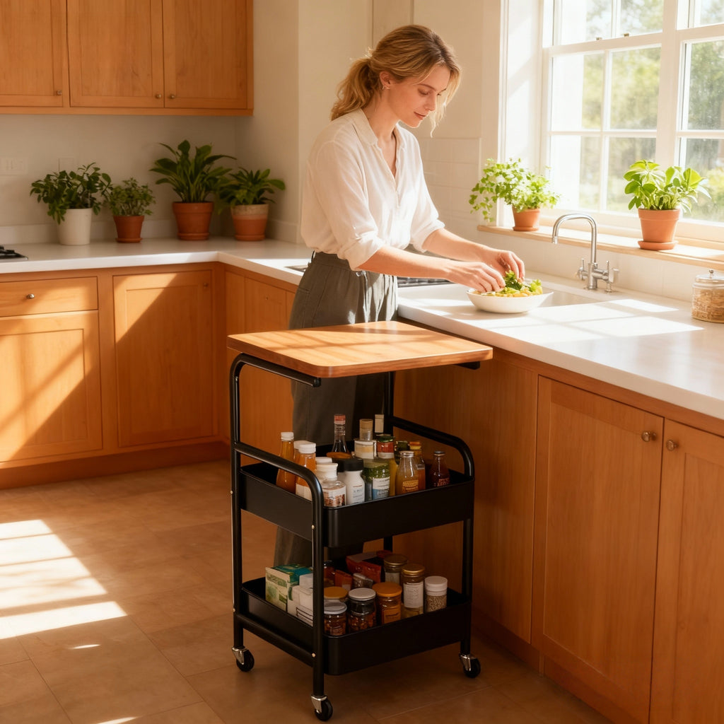 Compact Adjustable Home Storage Rack – durable multi-purpose storage, Multi-functional Rolling Kitchen Storage Trolley White Black Multi-layer Mobile Storage Rack Sturdy Metal Frame, designed for American homes, daily convenience and practical giftin