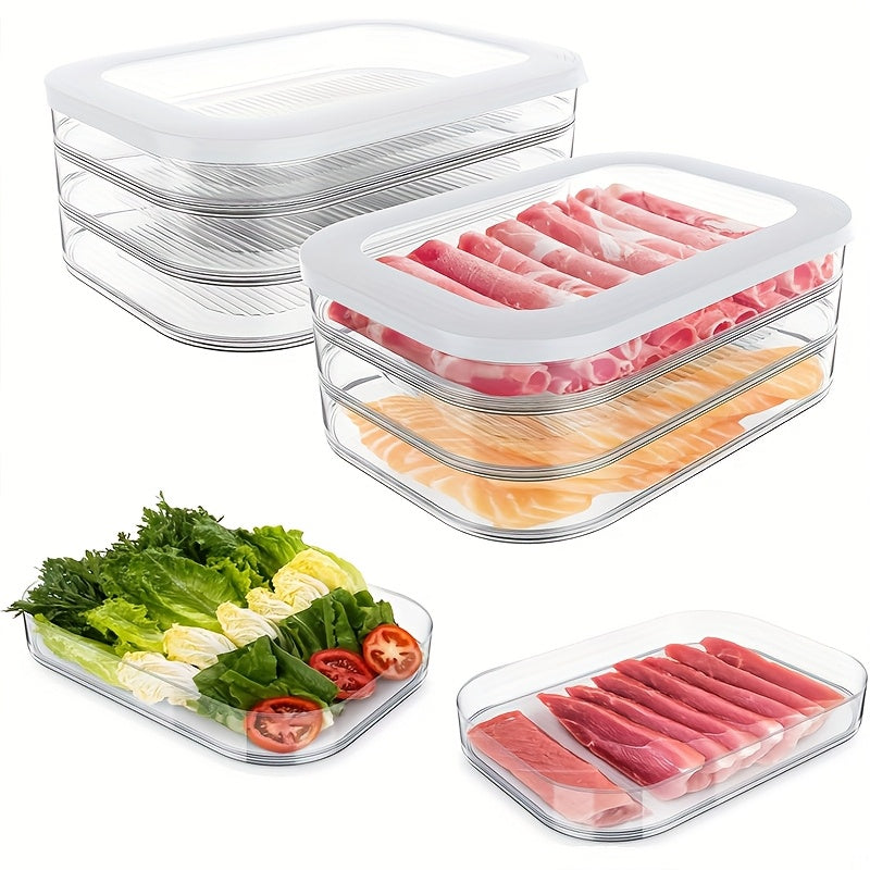 Kitchen Essential – 4-Tier Set of Stackable Refrigerated Containers for Meat with a Lid- Refrigerator Organizer Box, Meat Preservation Container, Ideal for Storing Vegetables, Fruits, And En