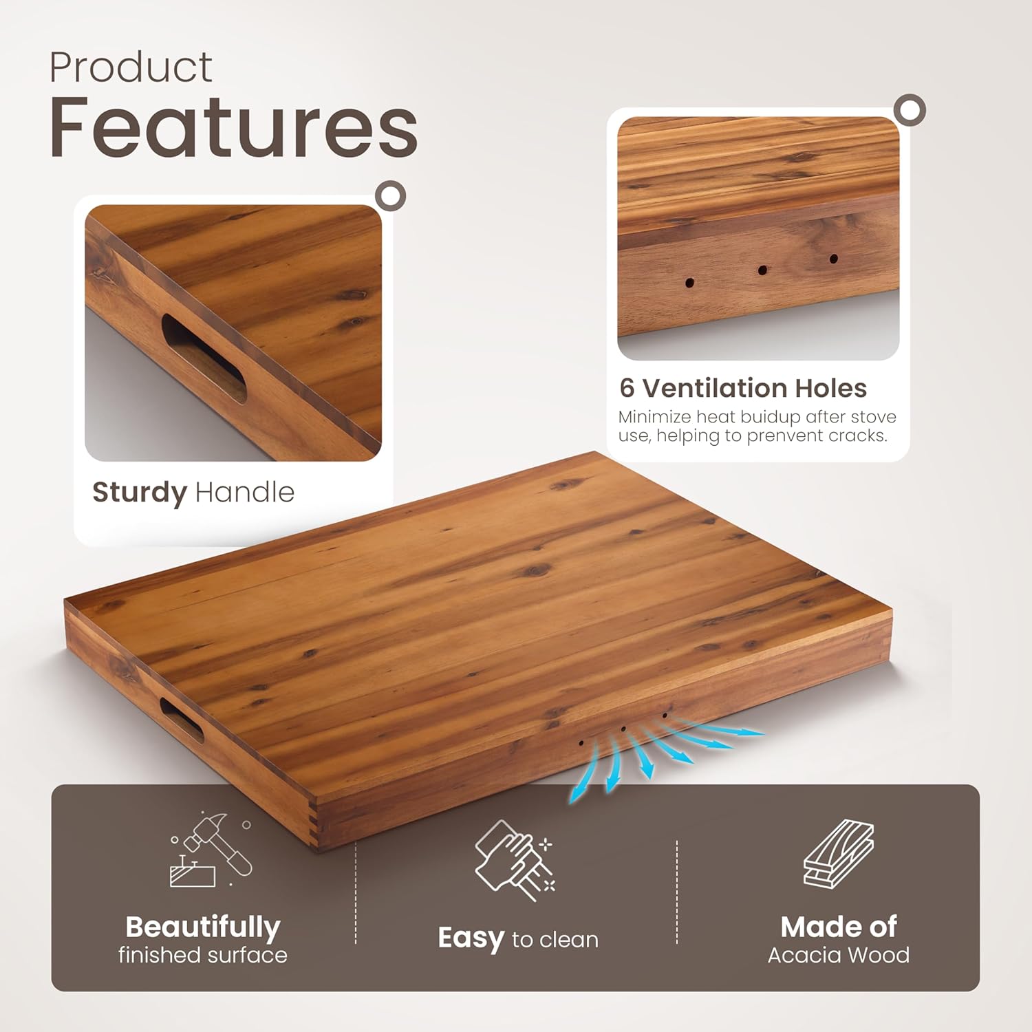 Premium Kitchen Cutting Board – durable food prep and serving, Acacia Wood Stove Cover for Gas Electric Burners 29 21 x21 22 x2 12, designed for American homes, daily convenience and practical gifting