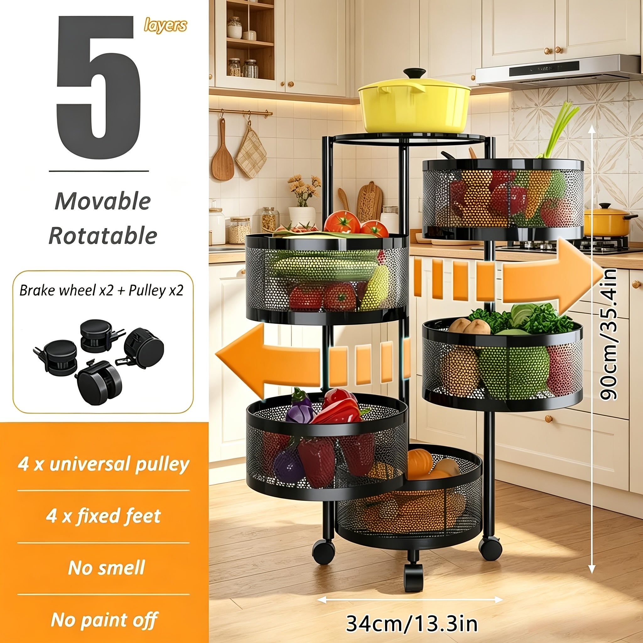 Compact Adjustable Home Storage Rack – durable multi-purpose storage, POKEPIC 5-Tier Round 360 Rotating Storage Cart No Assembly Mobile Organizer Space Saving Floor, designed for American homes, daily convenience and practical gifting