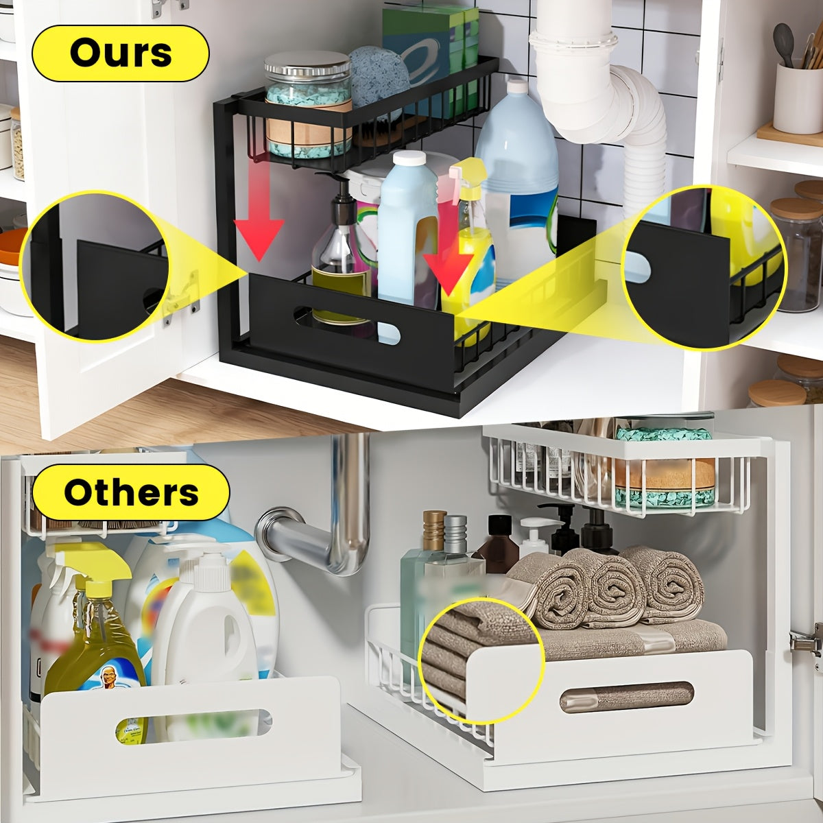 Easy-Access 1/2pcs Pull-Out Cabinet Organizer – smooth-access cabinet organization, 1 2pcs 2-Tier Under Sink Storage Organizer Pull-Out Organizers with Slide Out Shelf and, designed for American homes, daily convenience and practical gifting