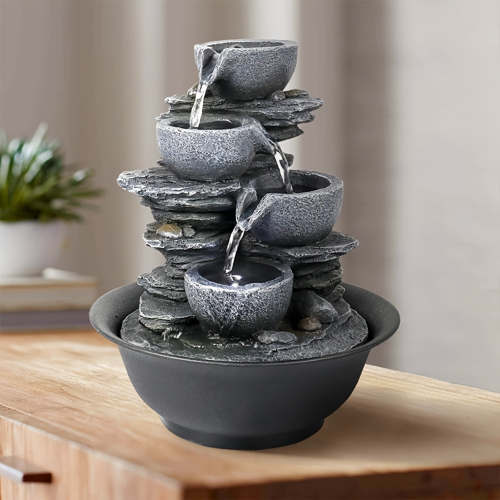 Ambient Home Decor – 1pc Resin Tabletop Fountain, Indoor Waterfall Fountains with LED Light - Plug, Realistic Rock Design for Soothing Ambiance in Bedrooms, Living Rooms, Offices Or Meditati