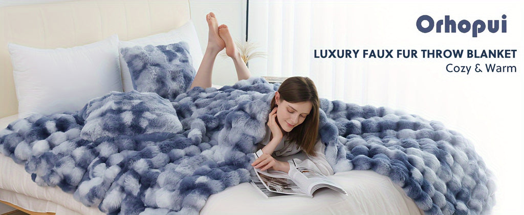 Throw Blanket – 1pc Orhopui Faux Rabbit Fleece Blanket, Soft Warm Throw Blanket, For Bedroom Guest