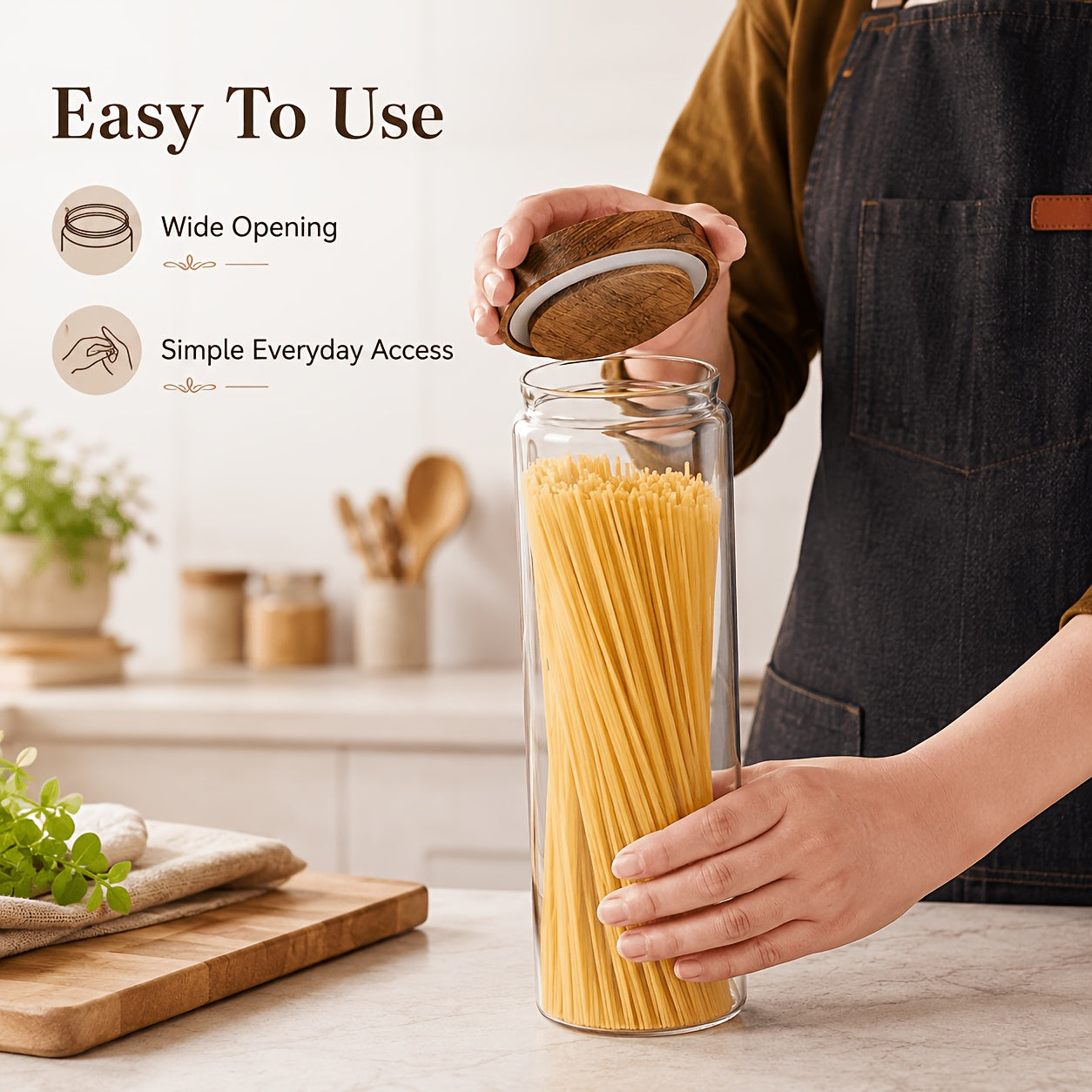 Compact 4pcs Stackable Home Storage Bins – portable space-saving storage, 4pcs Sealed Glass Storage Tank with Wooden Lid - Food Grade Transparent Kitchen Storage, designed for American homes, daily convenience and practical gifting