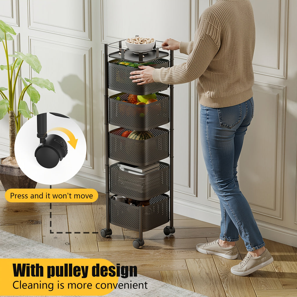 Compact 5 Tier Adjustable Home Storage Rack – durable multi-purpose storage, Rotating Kitchen Storage Shelf 5 Tier Metal Fruit Vegetable Storage Basket Multi-Layer Vegetable Rack, designed for American homes, daily convenience and practical gifting