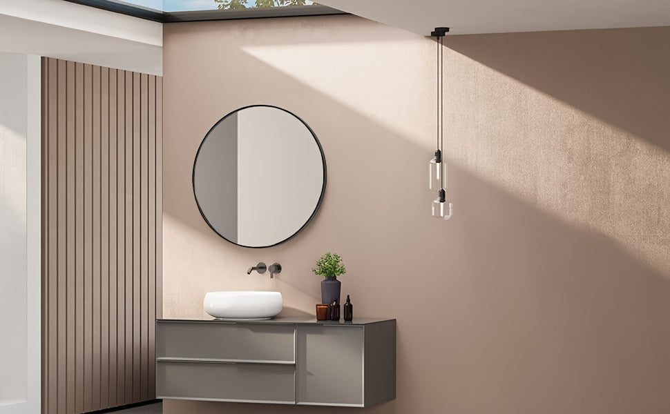Smart Home Accent Rug – comfortable decorative floor coverage, Round Metal Wall Mirror - Classic Round Decorative Mirror for Entryway Bathroom Sink And, designed for American homes, daily convenience and practical gifting
