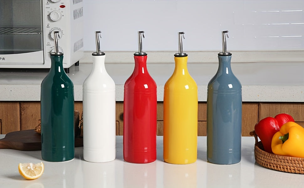 [Oil Dispenser Bottle] Sweejar Large Ceramic Olive Oil Dispenser Bottle, Opaque Oil Cruet Protects Oil To Reduce Oxidation, Storage Oil, Vinegar, Soy Sauce & Other Liquids, Pack Of 1, 24 Fl Oz