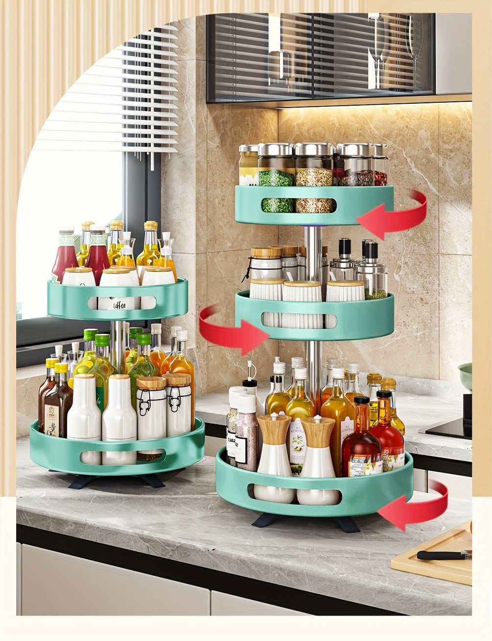 Heavy-Duty Adjustable Home Storage Rack – durable multi-purpose storage, Rotating Seasoning Storage Rack Kitchen Seasoning Shelf Double-layer Household Countertop Corner Seasoning Storage Rack, designed for American homes, daily convenience and pract