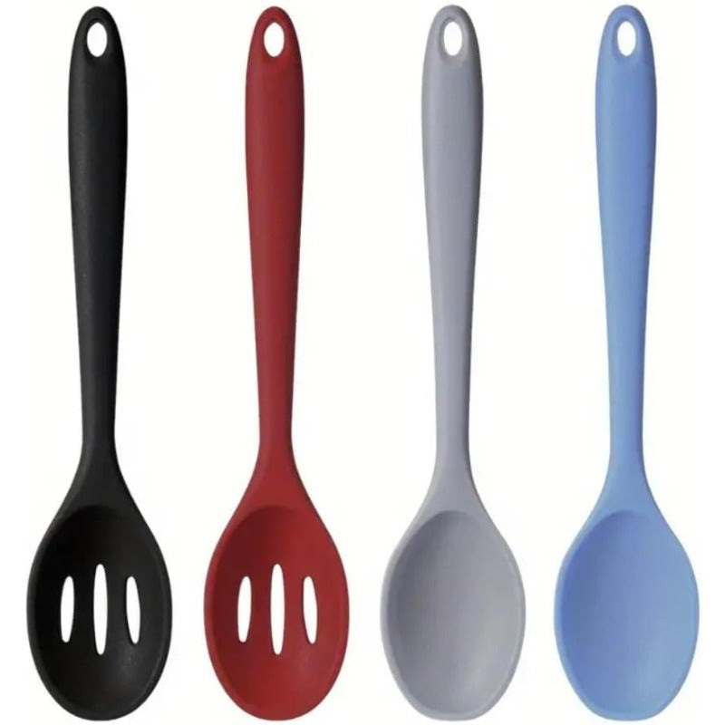 Kitchen Essential – Silicone Cooking Spoons Set Food Grade Serving Spoon Nonstick Mixing Spoons Slotted Spoons Large Nonstick Heat Resistant Spoons for Kitchen Cooking Bake Stir High-Quality