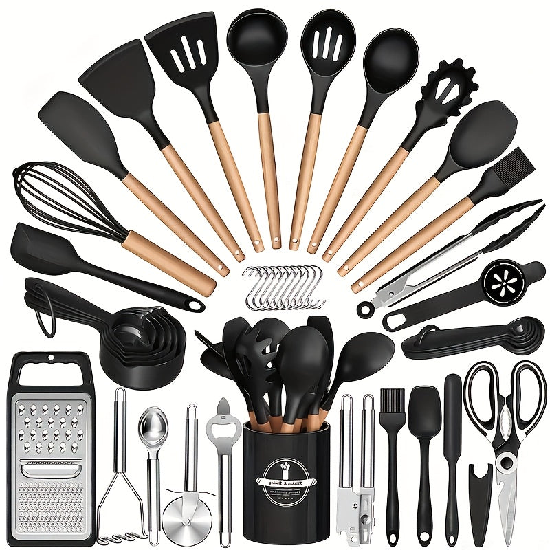Compact Kitchen Cookware Set – versatile meal preparation, Set of 44 Silicone Cooking Tools with a Storage Holder Made from Nonstick Materials, designed for American homes, daily convenience and practical gifting