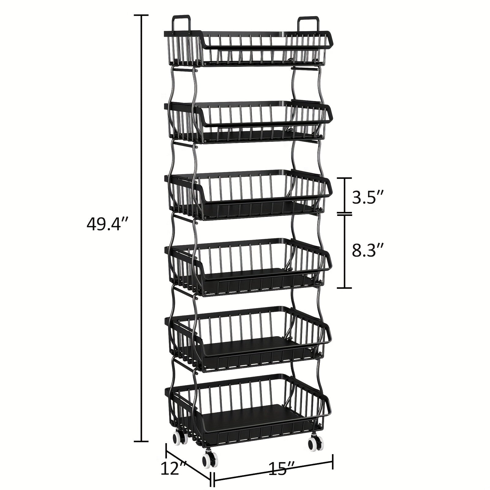 6-Tier Stackable Metal Wire Storage Basket Organizer with Wheels - Space-Saving Kitchen Pantry Organizer for Fruits, Vegetables, Utensils & Utensil Holders, Durable Rectangular Design, Pantry Organizers And Storage, Open Shelf Design, Visible Content Acce