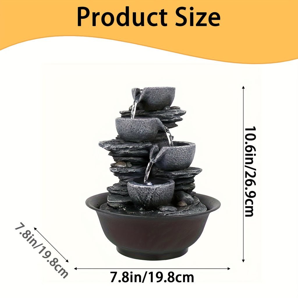 Ambient Home Decor – 1pc Resin Tabletop Fountain, Indoor Waterfall Fountains with LED Light - Plug, Realistic Rock Design for Soothing Ambiance in Bedrooms, Living Rooms, Offices Or Meditati