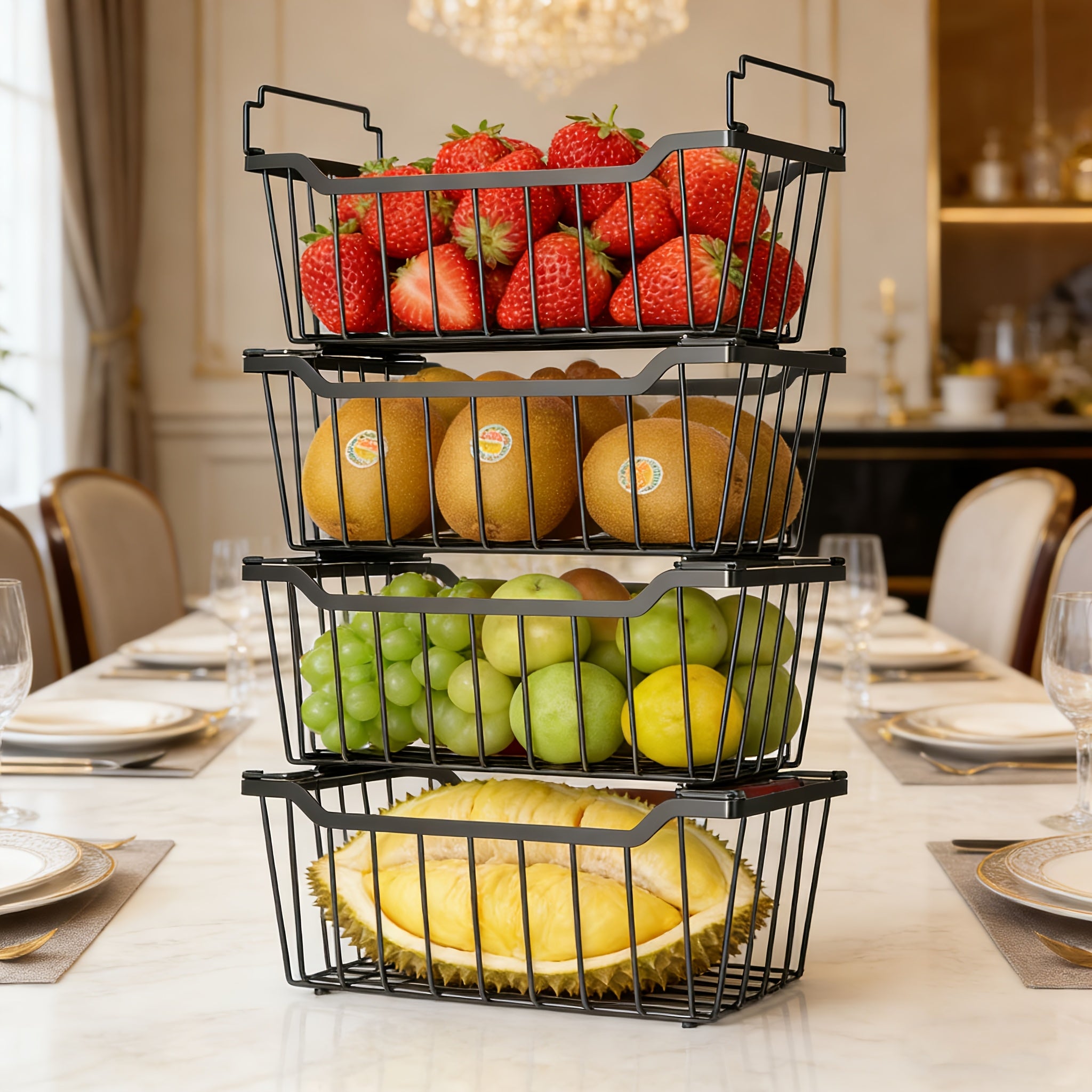 Stackable Freezer Organizer Bins with Foldable Handle - Efficient Refrigerator Storage Rack for Improved Space Utilization & Easy Access - Durable Design for Chest Freezer, Not Just for Freezers