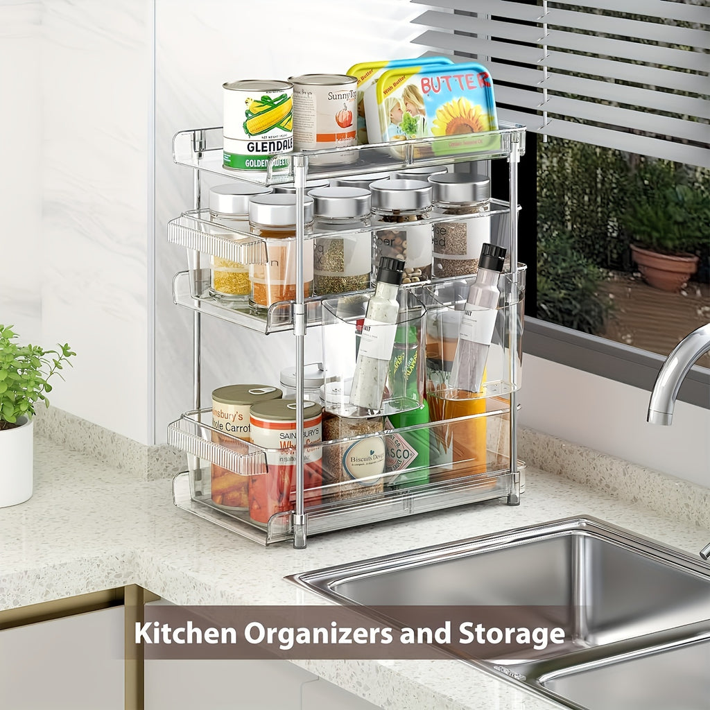 Compact 1pc Home Storage Organizer – space-saving everyday organization, 1pc Space-Saving Pull-Out Organizer - 3-Tier Clear Storage With Adjustable Dividers Multi-Purpose Slide-Out Under, designed for American homes, daily convenience and practical g