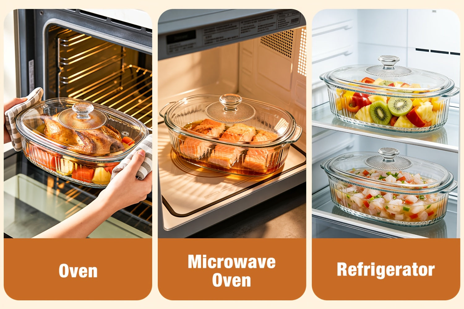 Glass Baking Dish with Lid Set, Casseroles with Glass Lids with Silicone Mat, 61oz, 95oz, Oven & Microwave Safe, Versatile Deep Glasses Food Container for Baking, Cooking; with Ideal for Desserts, Chicken, Pasta, for Holidays