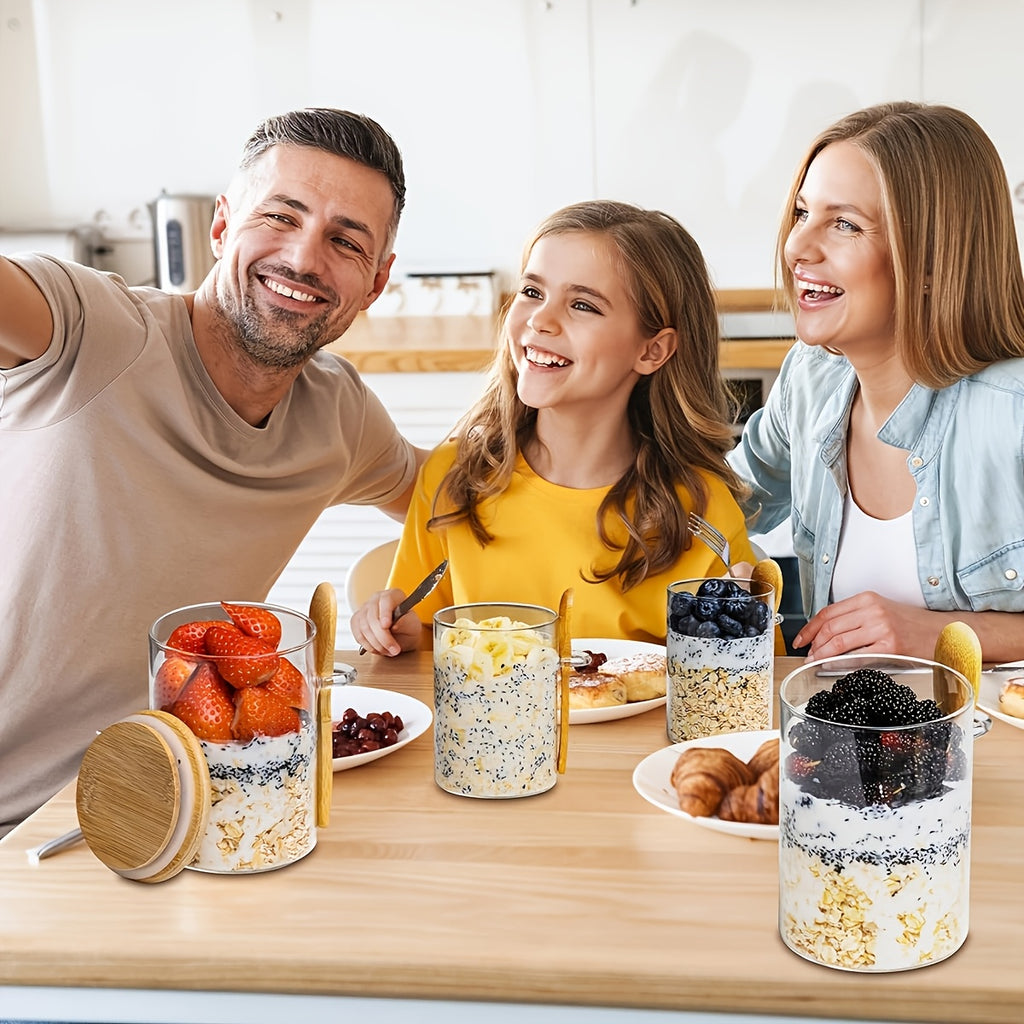 4pcs Local Warehouse 16oz Overnight Oats Glass Jar with Lid, Oatmeal Cup with Spoon, Meal Prep Large Capacity Breakfast Oatmeal Glass Jar Glass Meal Prep Container, Condiment Jar Glass Jar for Storing Oats And Yogurt Perfect Christmas Gift