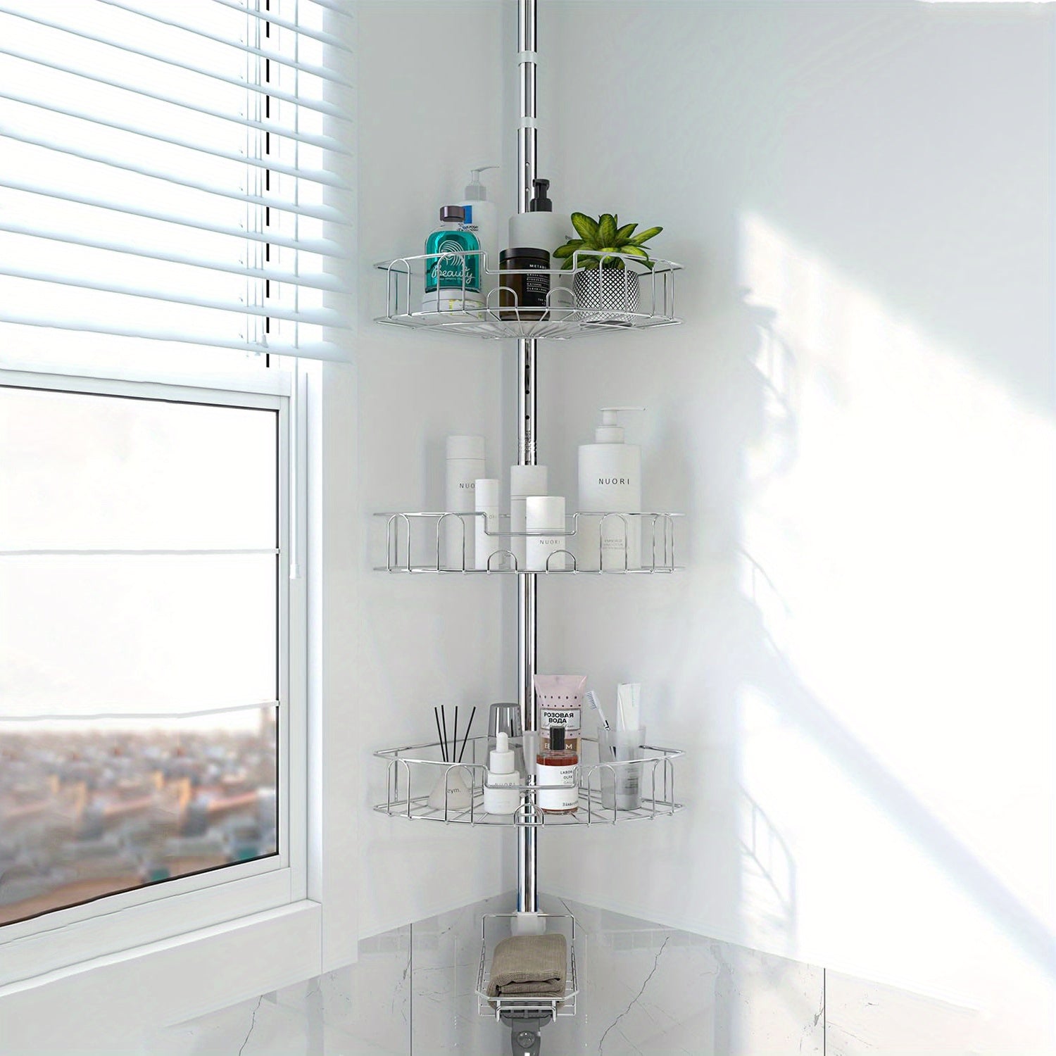 Versatile Home Storage Organizer – space-saving everyday organization, YeYeBest Shower Caddy Corner Tension Pole 39-125 Inch Stainless Steel Adjustable Floor to Ceiling, designed for American homes, daily convenience and practical gifting