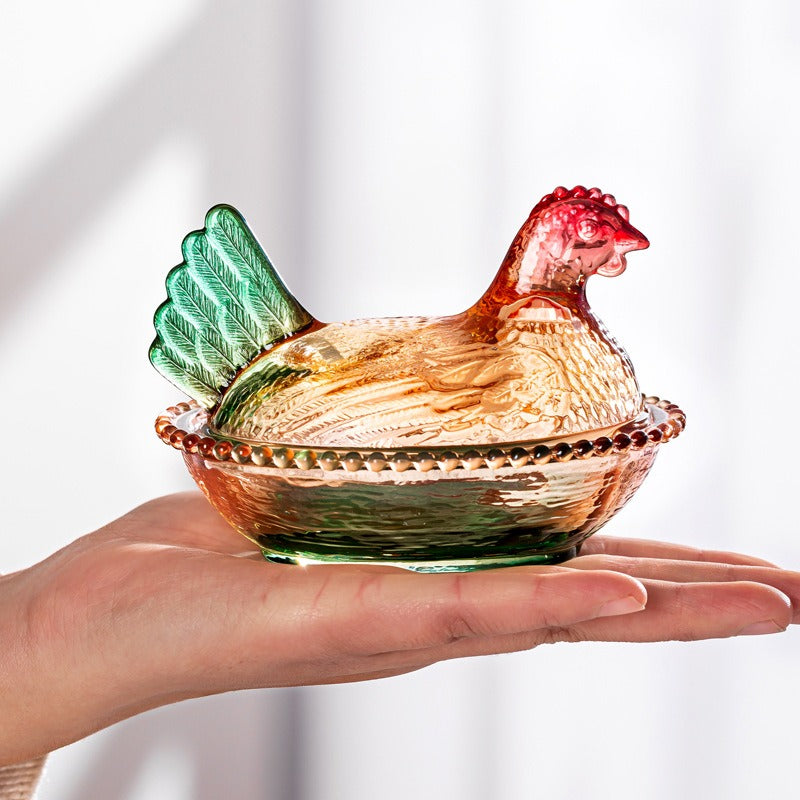 Storage Jars – Elegant And Durable Chicken-Shaped Glass Storage Jar with Lid Perfect Table And