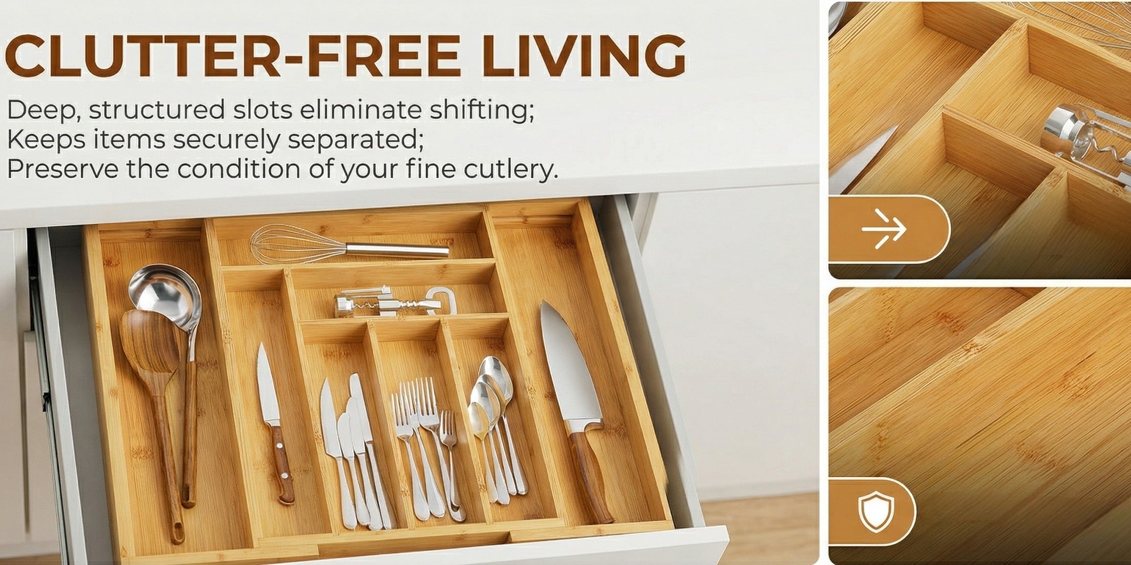 Smart Stackable Storage Drawer – smooth-access cabinet organization, Versatile Bamboo Expandable Drawer Organizer for Cutlery Adjustable Tray Wooden Drawer Dividers for Organizing, designed for American homes, daily convenience and practical gifting