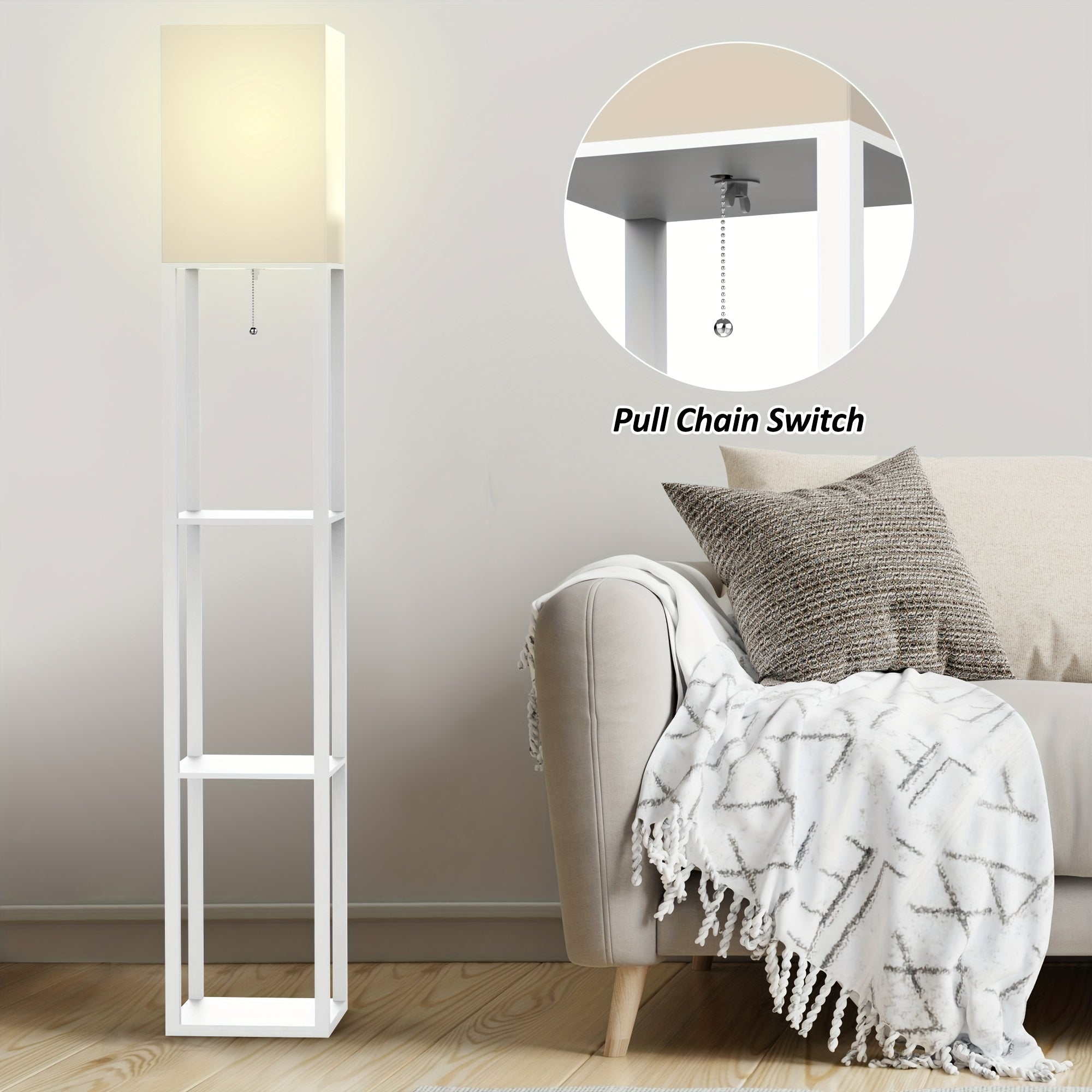 62.9" Column Floor Lamp with Shelves, Real Solid Wood And Bulb Included, Suitable for Halloween, Christmas And Other Holidays