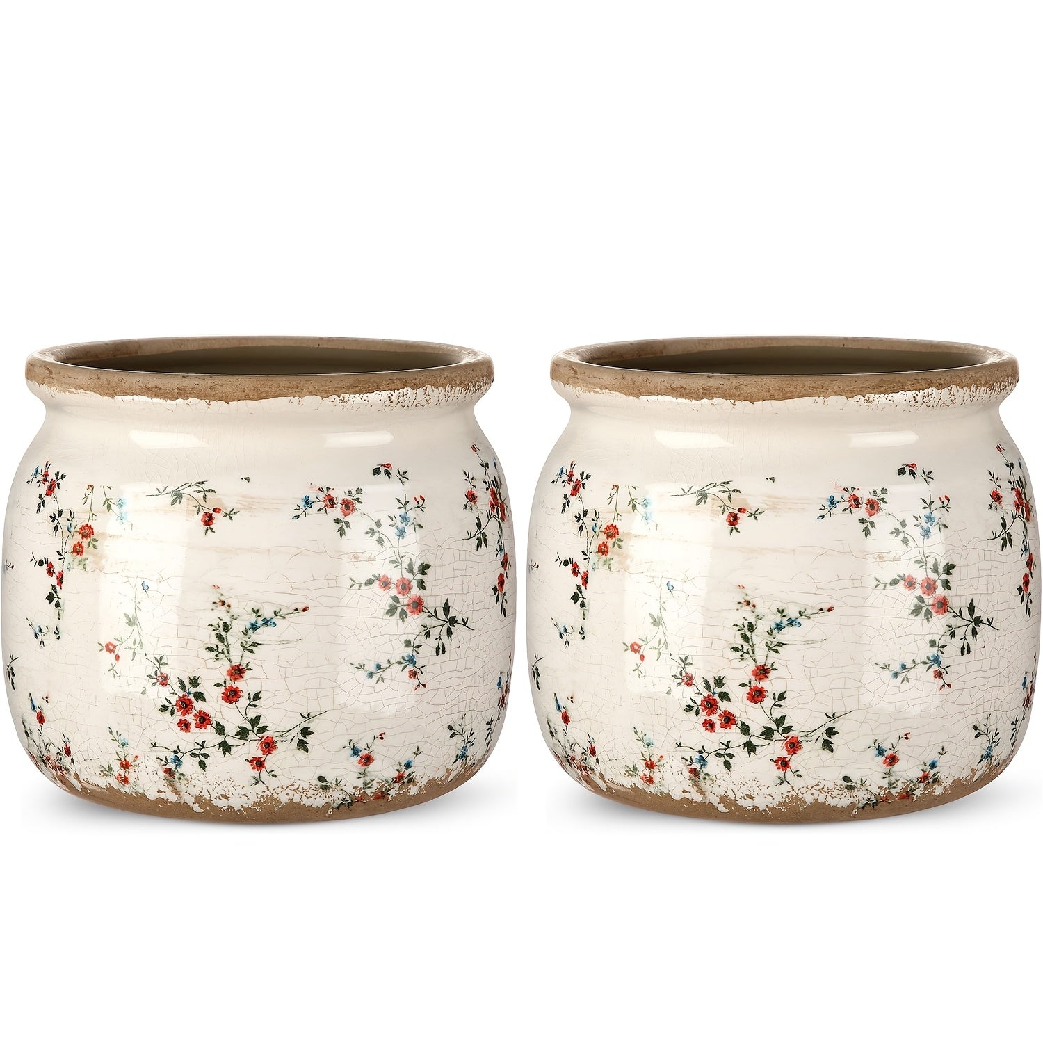 Space-Saving 2pcs Ceramic Flower Vase – tabletop floral display and modern home decor, Ninehaoou 2pcs Large Ceramic Suitable for Indoor Outdoor Use Vintage Beige Red, designed for American homes and practical gifting