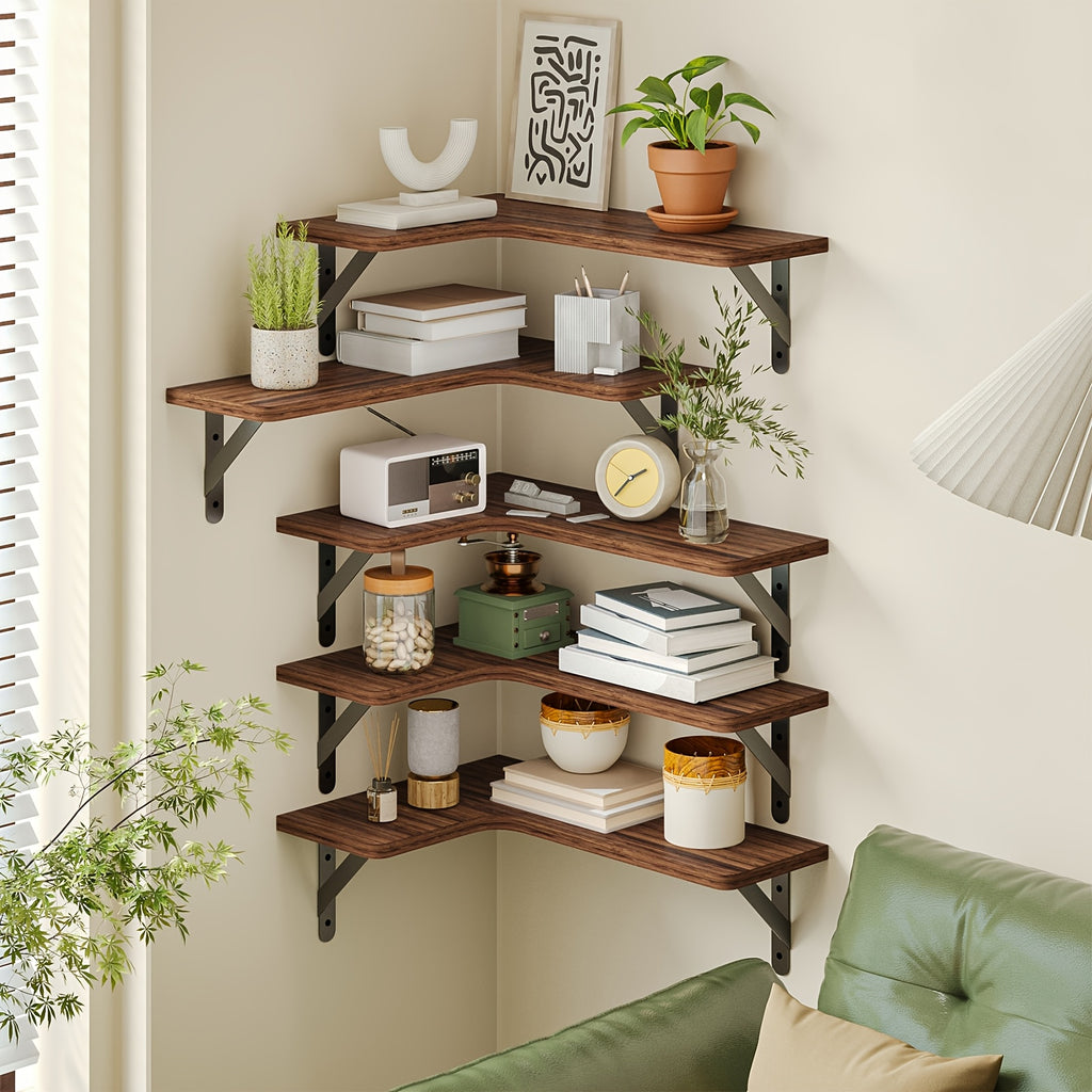 Space-Saving 5/6pcs Adjustable Home Storage Rack – durable multi-purpose storage, TOMNK 5 6pcs Heavy-Duty Rustic Wood Corner Floating Shelves Suitable for for Wall-Mounted Storage, designed for American homes, daily convenience and practical gifting