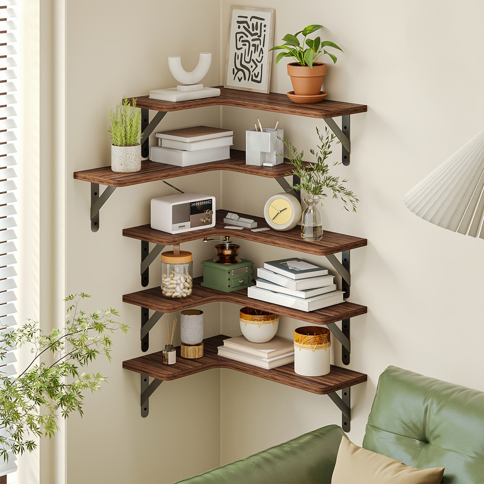 Space-Saving 5/6pcs Adjustable Home Storage Rack – durable multi-purpose storage, TOMNK 5 6pcs Heavy-Duty Rustic Wood Corner Floating Shelves Suitable for for Wall-Mounted Storage, designed for American homes, daily convenience and practical gifting