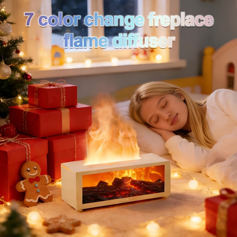 Local Warehouse USB-Powered Simulated Flame Fireplace Humidifier, with Periodic Shut-off Function, Warm Ambient Lighting, and the Ability to Add Aromatic Essential Oils. Suitable for Homes, Schools, Offices, and as a Holiday Gift. An Ideal Choice