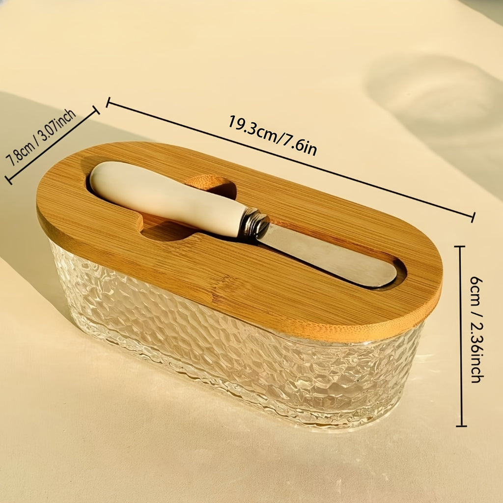 Modern 2pcs Butter Dish with Lid – covered refrigerator storage, Glass Butter Dish 2pcs Knife Butter Set with Sealed Lid Suitable for Countertop Refrigerator, designed for American homes, daily convenience and practical gifting