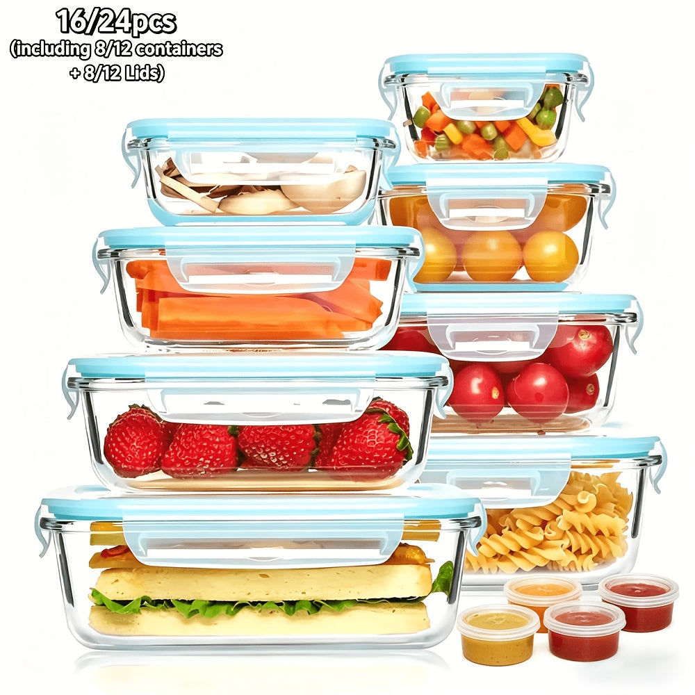 Easy-Access 24/16pcs Glass Meal Prep Container Set – leak-resistant reusable meal prep, 24 16pcs 12 8 Lids 12 8 Containers Sealed Glass Food Storage Container Outdoor, designed for American homes, daily convenience and practical gifting
