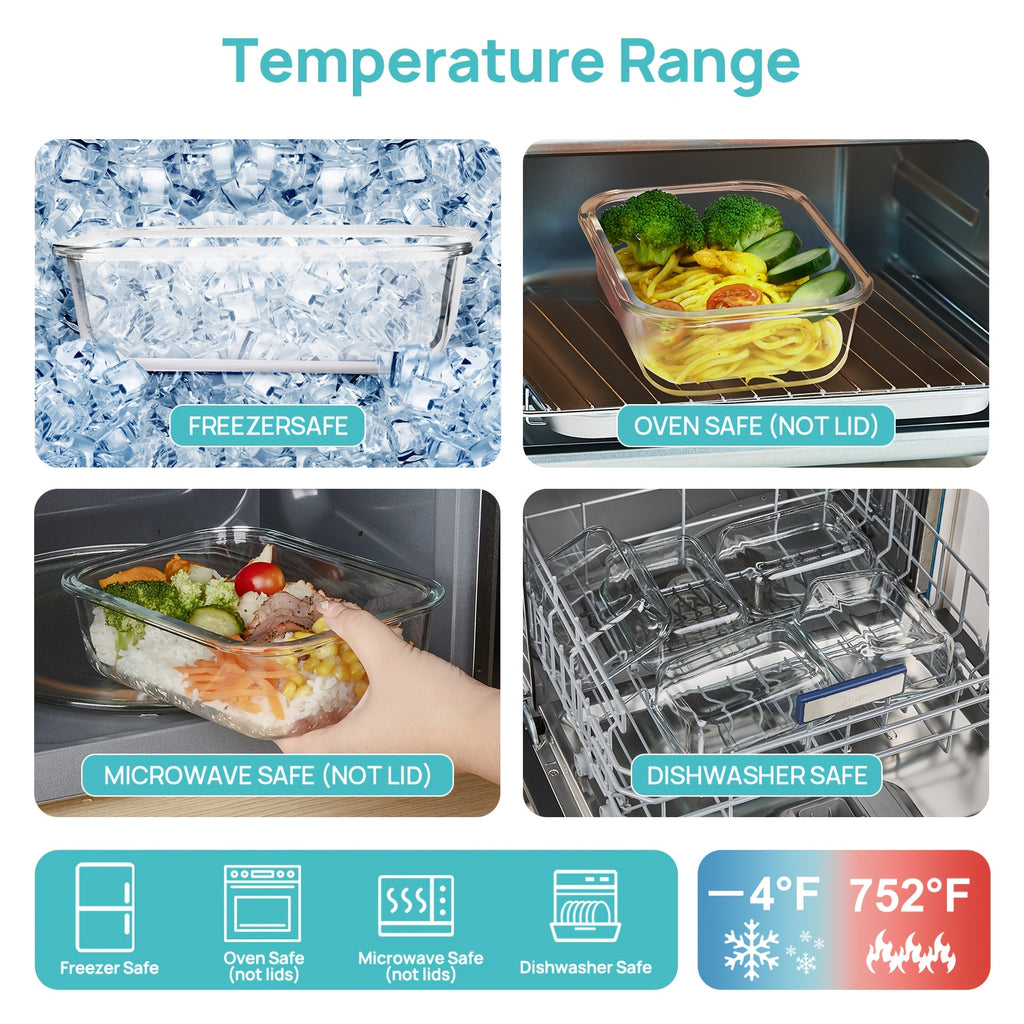 Compact 5 Pack Glass Meal Prep Container Set – leak-resistant reusable meal prep, 5 Pack 35oz Glass Food Storage Containers with Lids Airtight Reusable Lunch Preservation Box, designed for American homes, daily convenience and practical gifting
