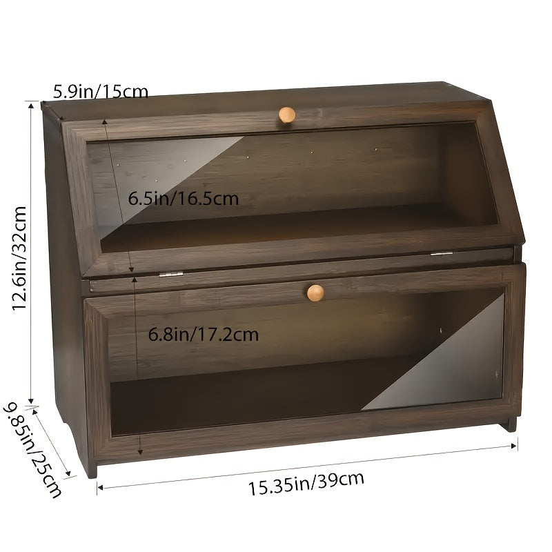 1pc Double Layer Large Bread Box for Kitchen Counter, Wooden Large Capacity Bread Storage Bin