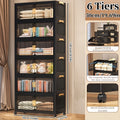 6-Tier (50.6 In) Large-Capacity Black Storage Box, 3/4/5/6-Tier Foldable Storage Boxes, Stackable Storage Cabinet with Translucent Magnetic Doors And Silent Wheels, Stable And Durable, Suitable for Bedroom, Living Room And Other Multi-Scene Storage