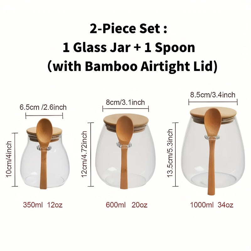 2pcs Set Sealed Glass Storage Jar with Spoon, Reusable Flip Top Round Container, Hand Wash Multipurpose for Coffee, Sugar, Tea, Salt, Candy, Spices - Ideal for Home, Restaurant, Food Trucks