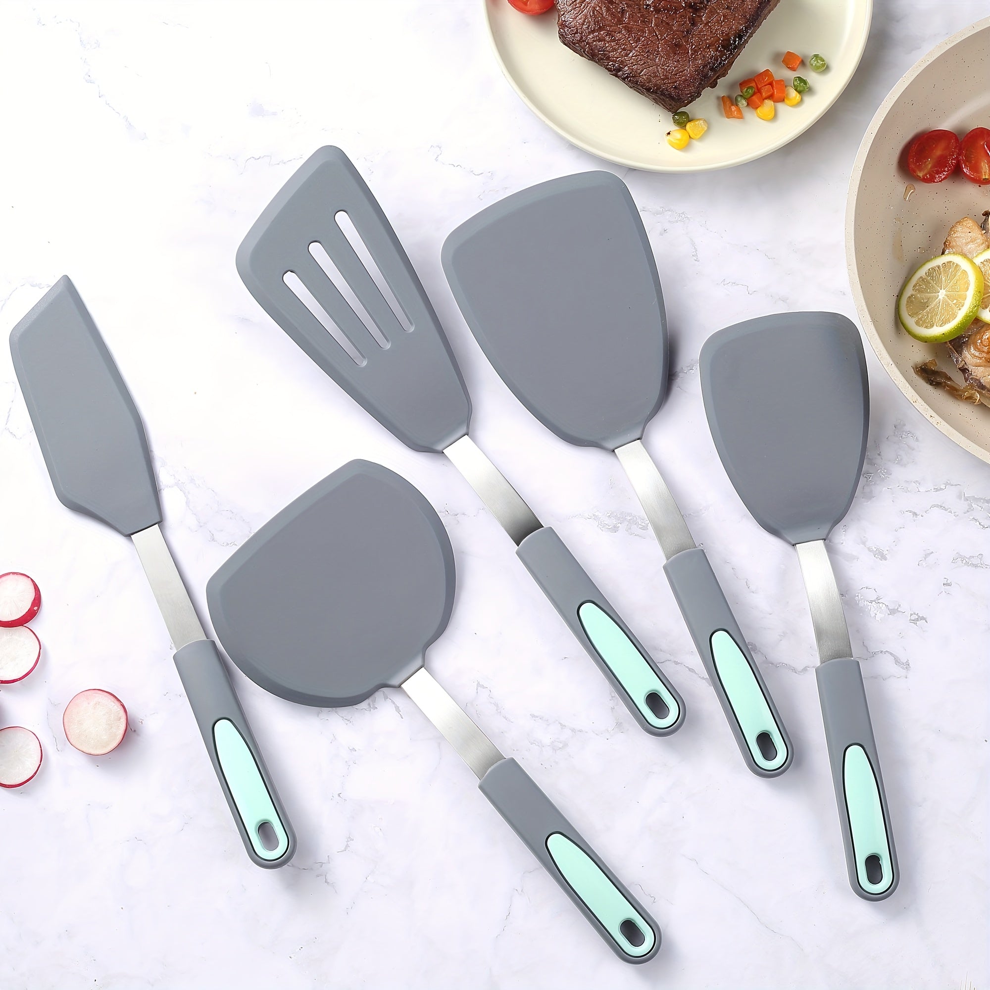 Kitchen Tools – 5pcs Silicone Spatula Set, BPA Free Silicone Turners, Heat-Resistant Cooking Utens