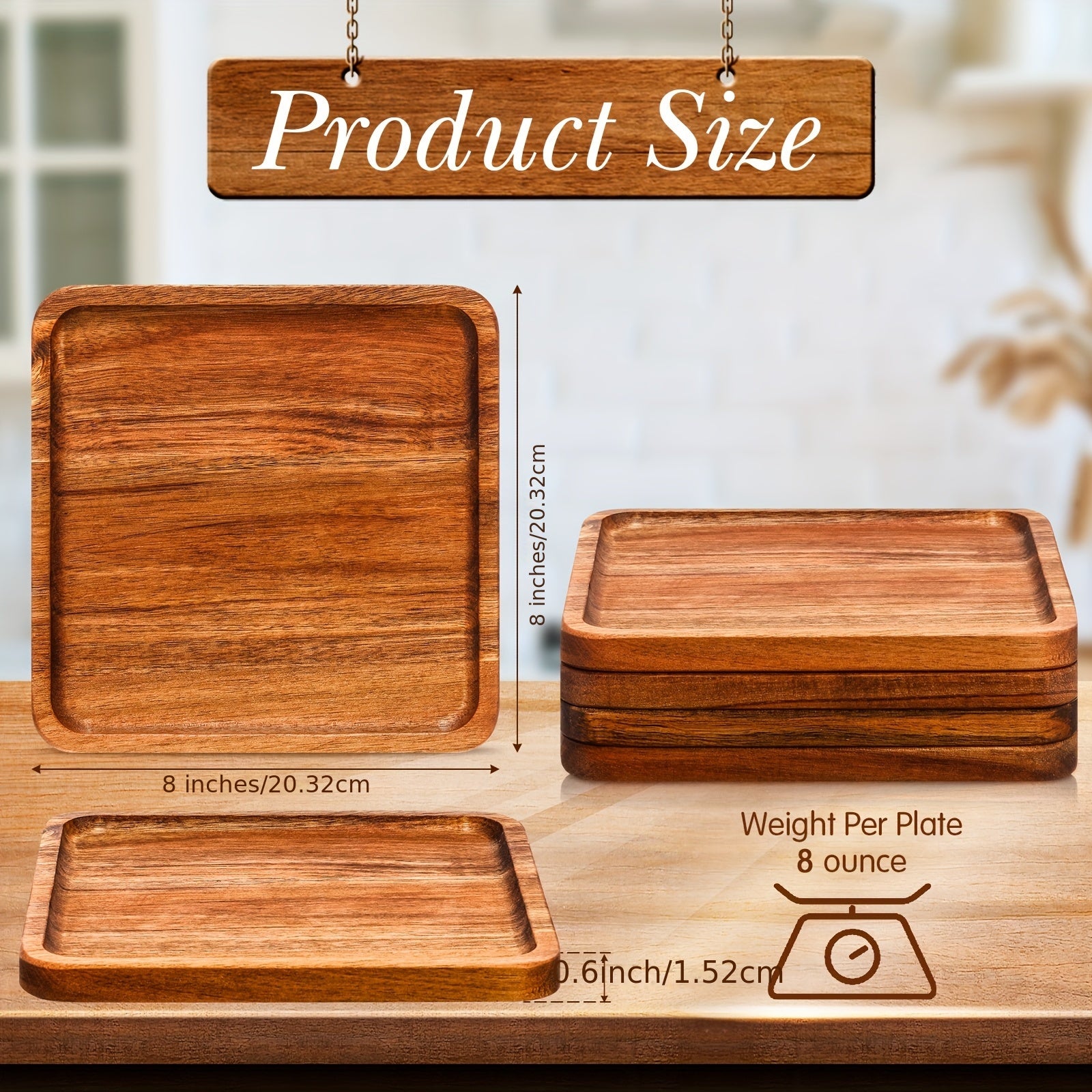 Heavy-Duty 4pcs Home Storage Organizer – space-saving everyday organization, 4pcs Wooden Plates 8 Inch Square Acacia Wood Charcuterie Board Wedding Dinner Serving Tray, designed for American homes, daily convenience and practical gifting