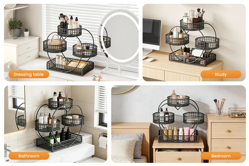 Versatile Home Storage Organizer – space-saving everyday organization, Three-tier Countertop Cosmetic Organizer with 8 Transparent Storage Pouches for Earrings necklaces rings Featuring, designed for American homes, daily convenience and practical gi