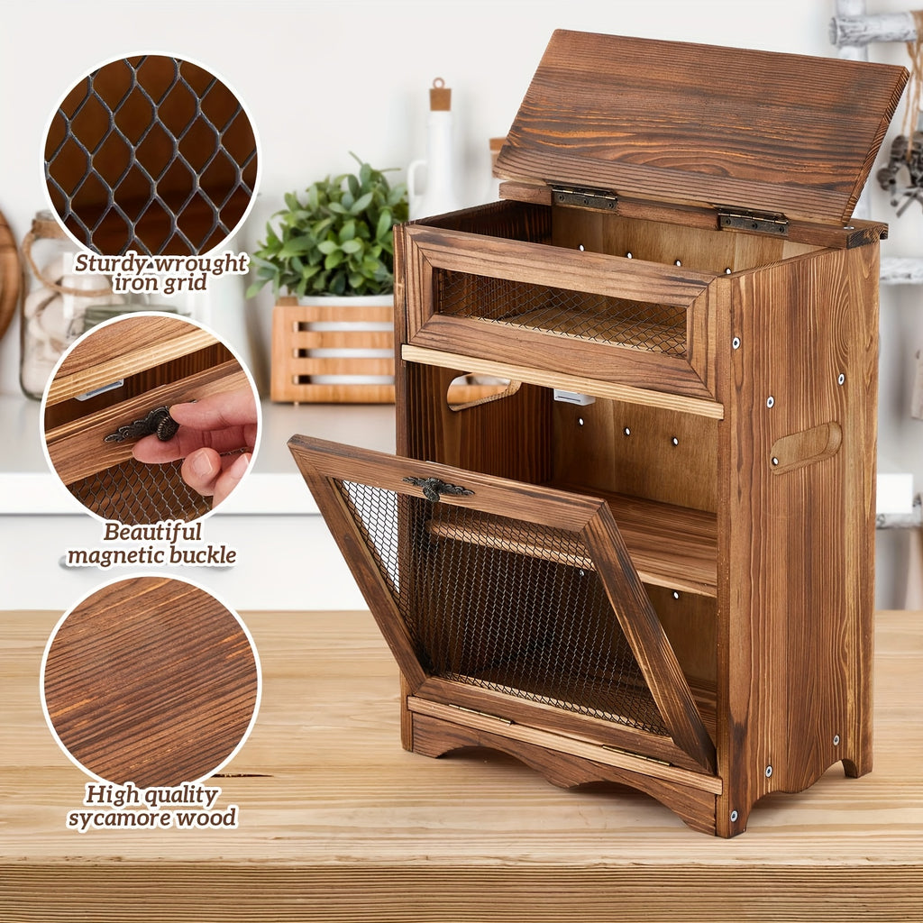 Heavy-Duty Countertop Bread Storage Box – fresh-bread countertop organization, Wooden Countertop Storage Cabinet Potato And Onion Bin Box Wooden Bread Storage Bins Potato, designed for American homes, daily convenience and practical gifting