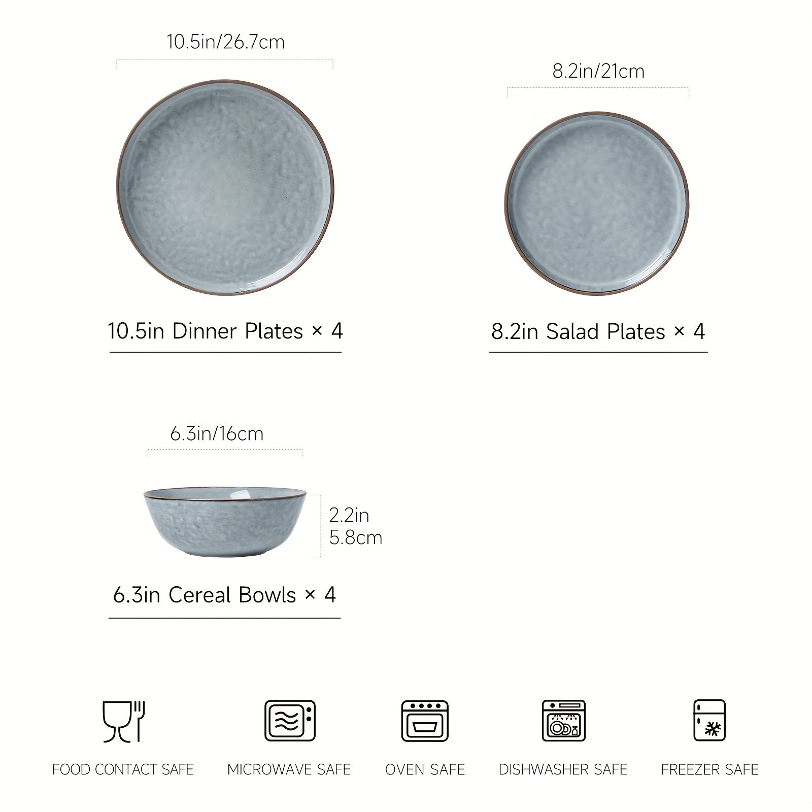 Heavy-Duty 12pcs Decorative Home Lighting – warm functional room lighting, ALOFMO 12pcs Light Grayish Blue Reactive Glaze Ceramic Dinnerware Set High-Quality Water Wave Stoneware, designed for American homes, daily convenience and practical gifting