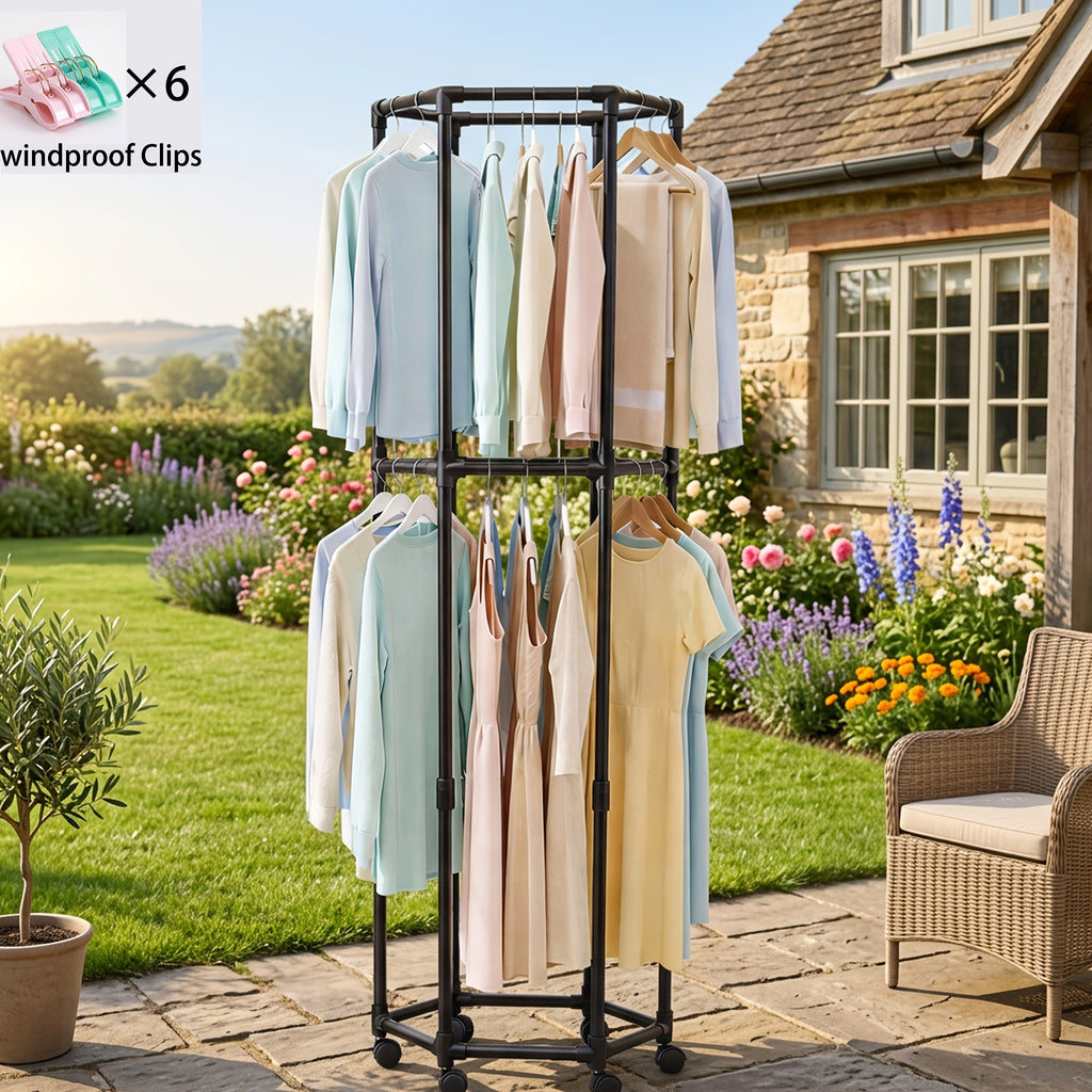 Compact Adjustable Home Storage Rack – durable multi-purpose storage, Rotating Clothing Rack with Wheels Heavy Duty Metal Garment Rack for Hanging Clothes Multifunctional, designed for American homes, daily convenience and practical gifting
