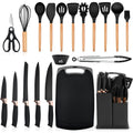Kitchen Essential – 25pcs Kitchen Cooking Utensils And Knife Set with Block, Silicone Cooking Utensils Sharp Stainless Steel Chef Knives Scissors Whisk Tongs And Cutting Board, Kitchen Utens