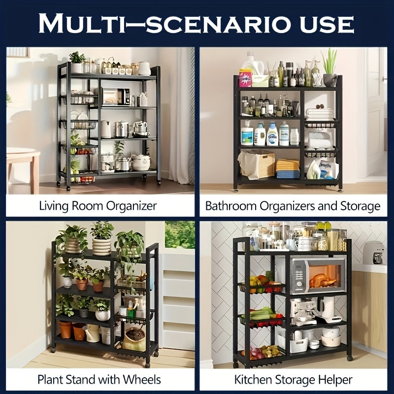 Heavy-Duty 1pc Adjustable Home Storage Rack – durable multi-purpose storage, 1pc Movable Storage Rack Adjustable Kitchen Shelf with Baskets Kitchen Organizer And Storage Metal, designed for American homes, daily convenience and practical gifting