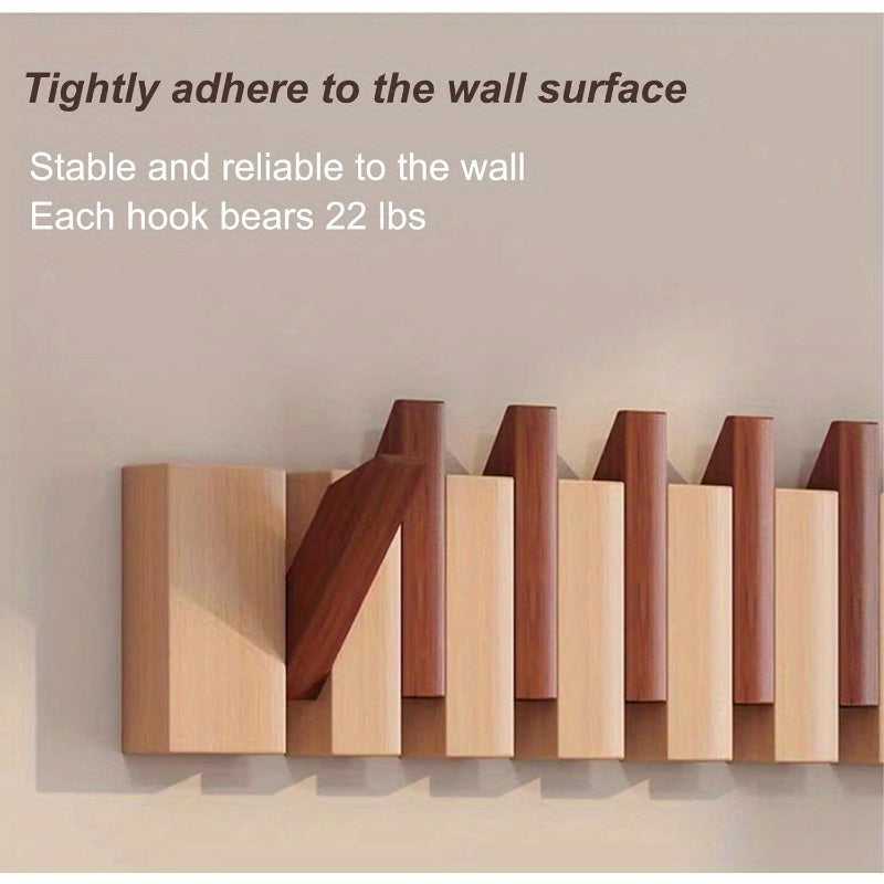 Versatile 1pc Adjustable Home Storage Rack – durable multi-purpose storage, 1pc Natural Wood Wall-Mounted Coat Rack with 10 Hooks - Piano-Shaped Accordion Design Walnut, designed for American homes, daily convenience and practical gifting