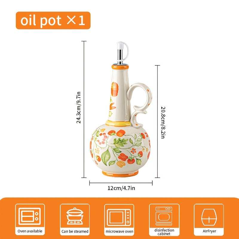 1pc Hand-Painted Ceramic 650Ml (21.98Oz) Leakproof Oil And Vinegar Cruet with Autumn Pumpkin Pattern, Refillable Oil Bottle for Olive Oil, Vinegar, And Soy Sauce, Farmhouse Thanksgiving Kitchen Decor