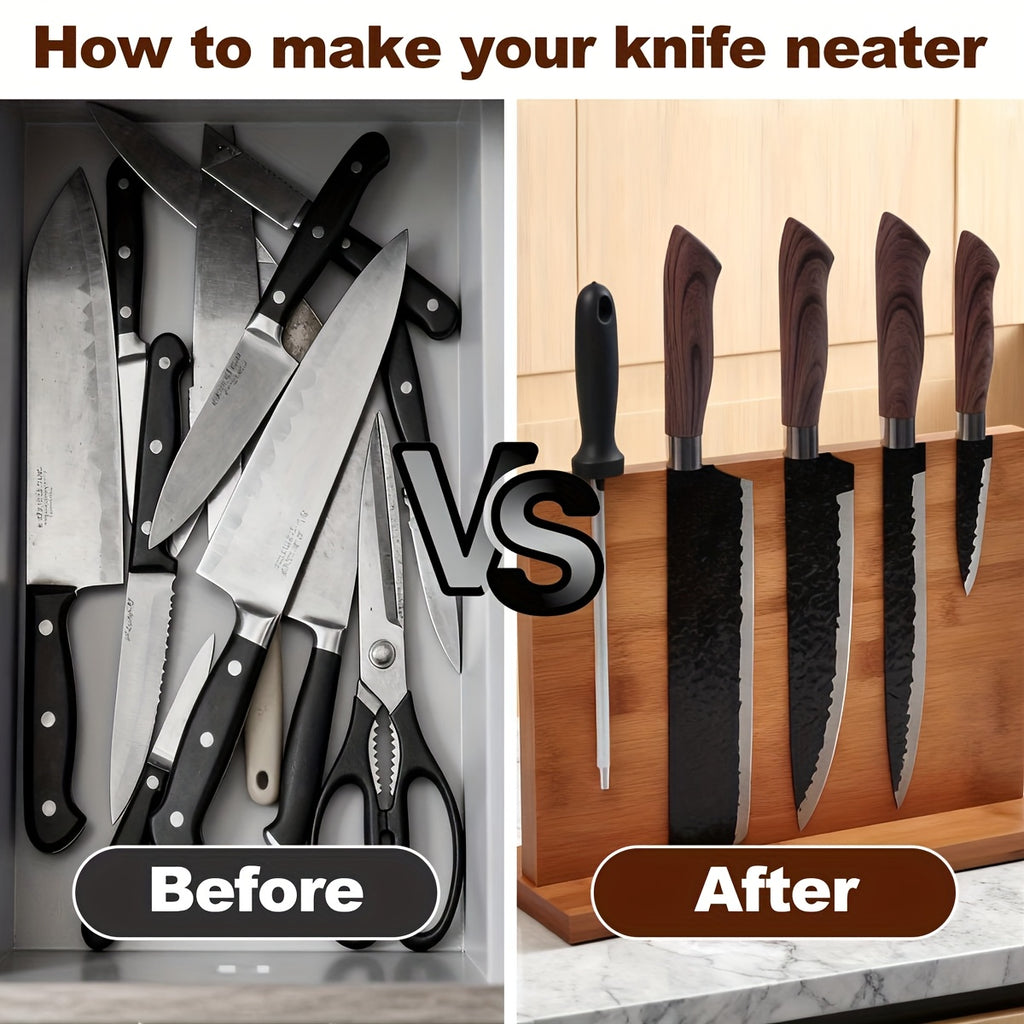 Home Storage Organizer – Magnetic Knife Block & Holder - Non-Slip Magnetic Knife Stand with Knife Storage, Space-Saving Countertop Organizer, - Locking System, Board Compatible (No Knife Sha
