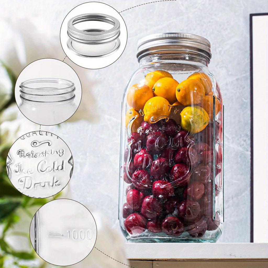 Space-Saving 64oz Mason Jar Set – clear reusable pantry storage, Amzcku 64oz Vintage Mason Jars with Lids Wide Mouth 2 Quart Canning Jar Half, designed for American homes, daily convenience and practical gifting