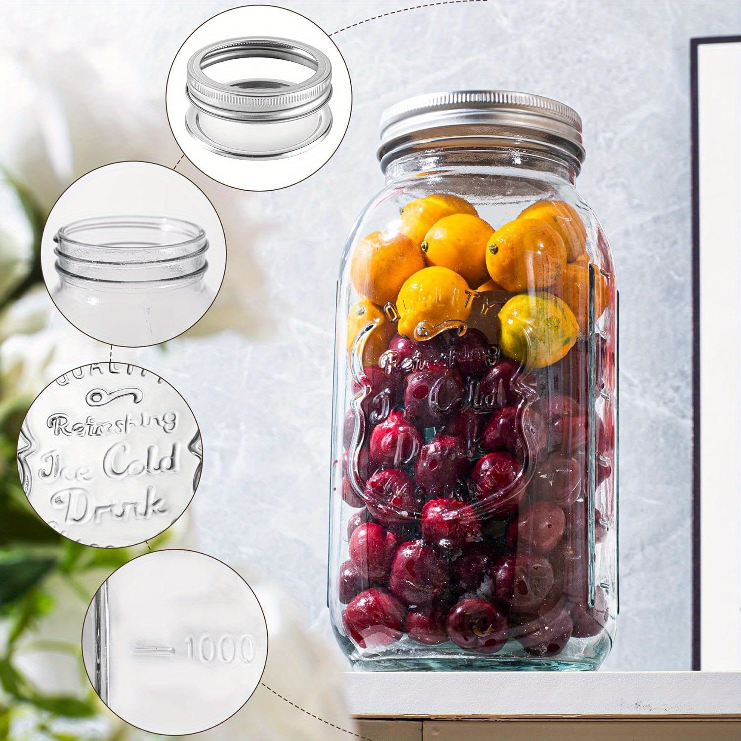 Space-Saving 64oz Mason Jar Set – clear reusable pantry storage, Amzcku 64oz Vintage Mason Jars with Lids Wide Mouth 2 Quart Canning Jar Half, designed for American homes, daily convenience and practical gifting