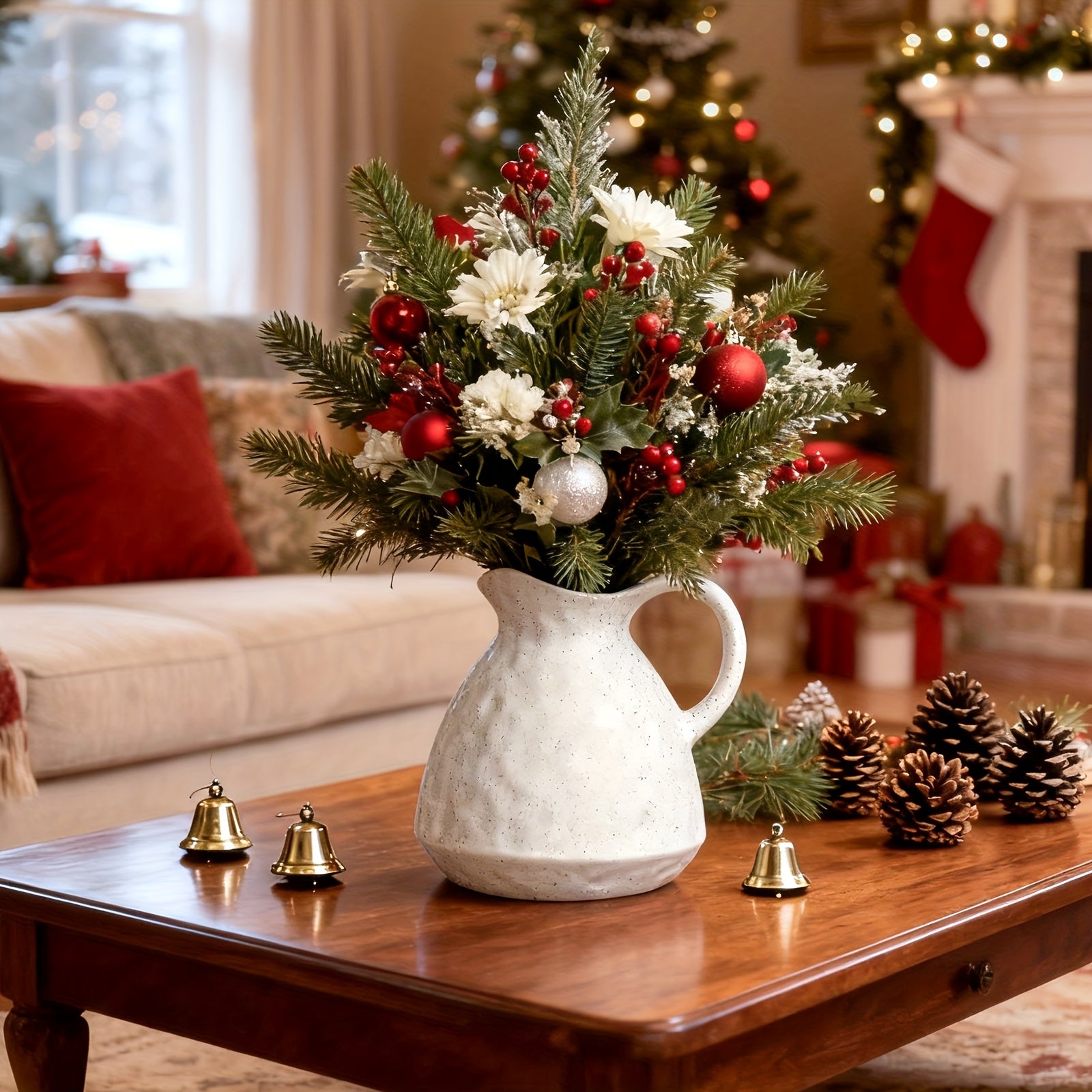 Smart Ceramic Flower Vase – tabletop floral display and modern home decor, TOMNK Ceramic Vase Ceramic Pitcher Vase for Flowers Farmhouse Vase for Table, designed for American homes and practical gifting