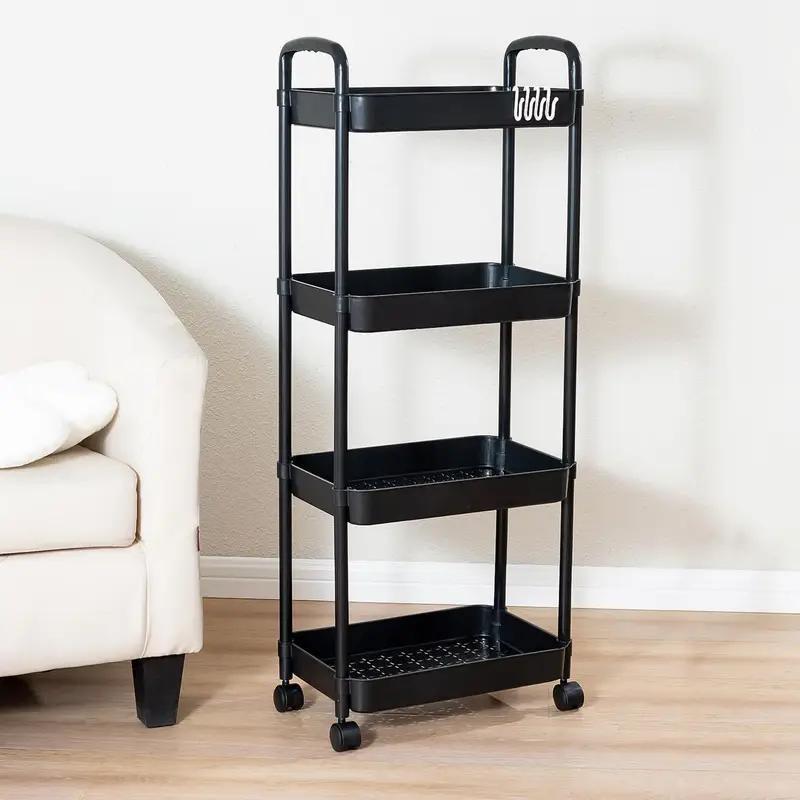 2pcs Rolling Cart with Wheels and Handle,Rolling Storage Cart for Office, Living Room, Laundry Room,Kitchen,Bathroom, Black White