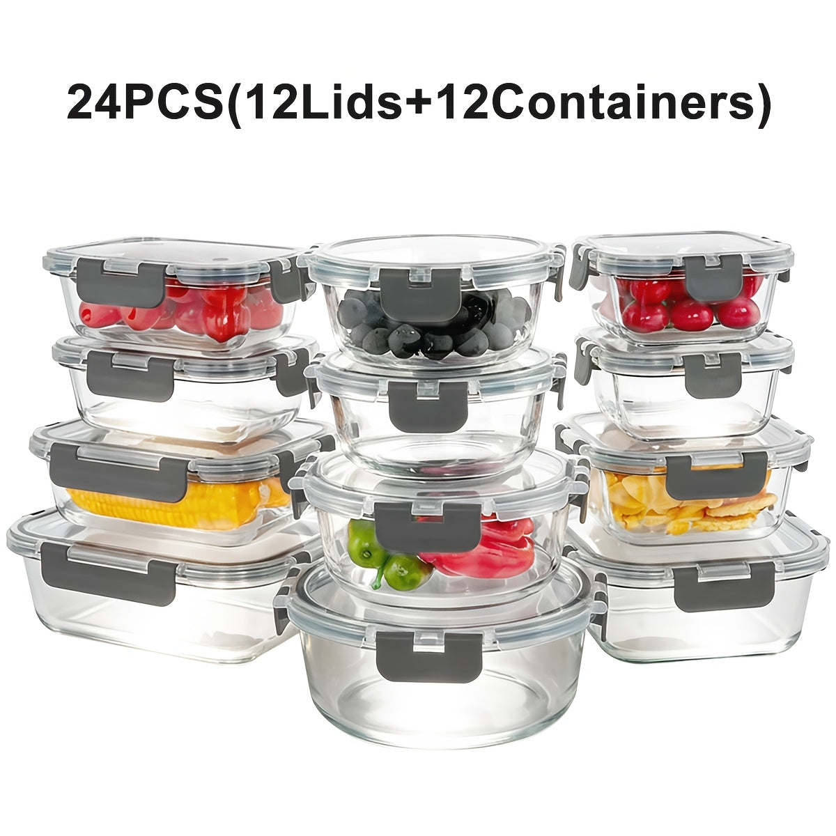 Food Storage Containers – leak-resistant reusable meal prep, 24pcs Glass Food Storage Containers with Lids M